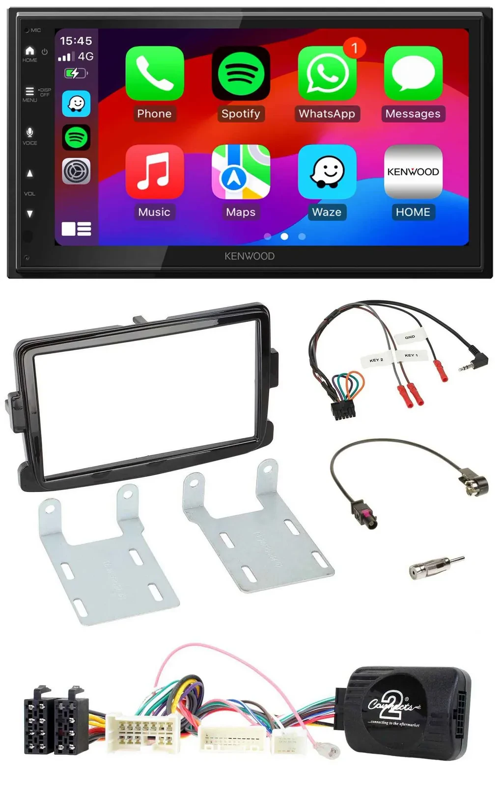 Автомагнитола для Dacia (с 2012) Kenwood 2 DIN, USB, DAB, Bluetooth, черный (piano black), поддержка управления с руля