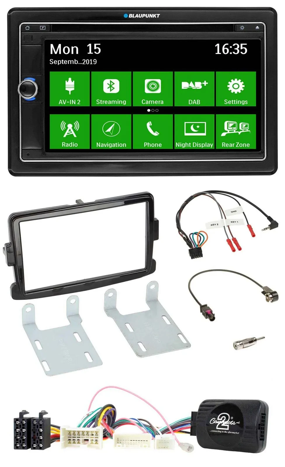 Автомагнитола для Dacia Blaupunkt 2DIN Bluetooth DAB USB TMC, управление с руля, черный (piano black)