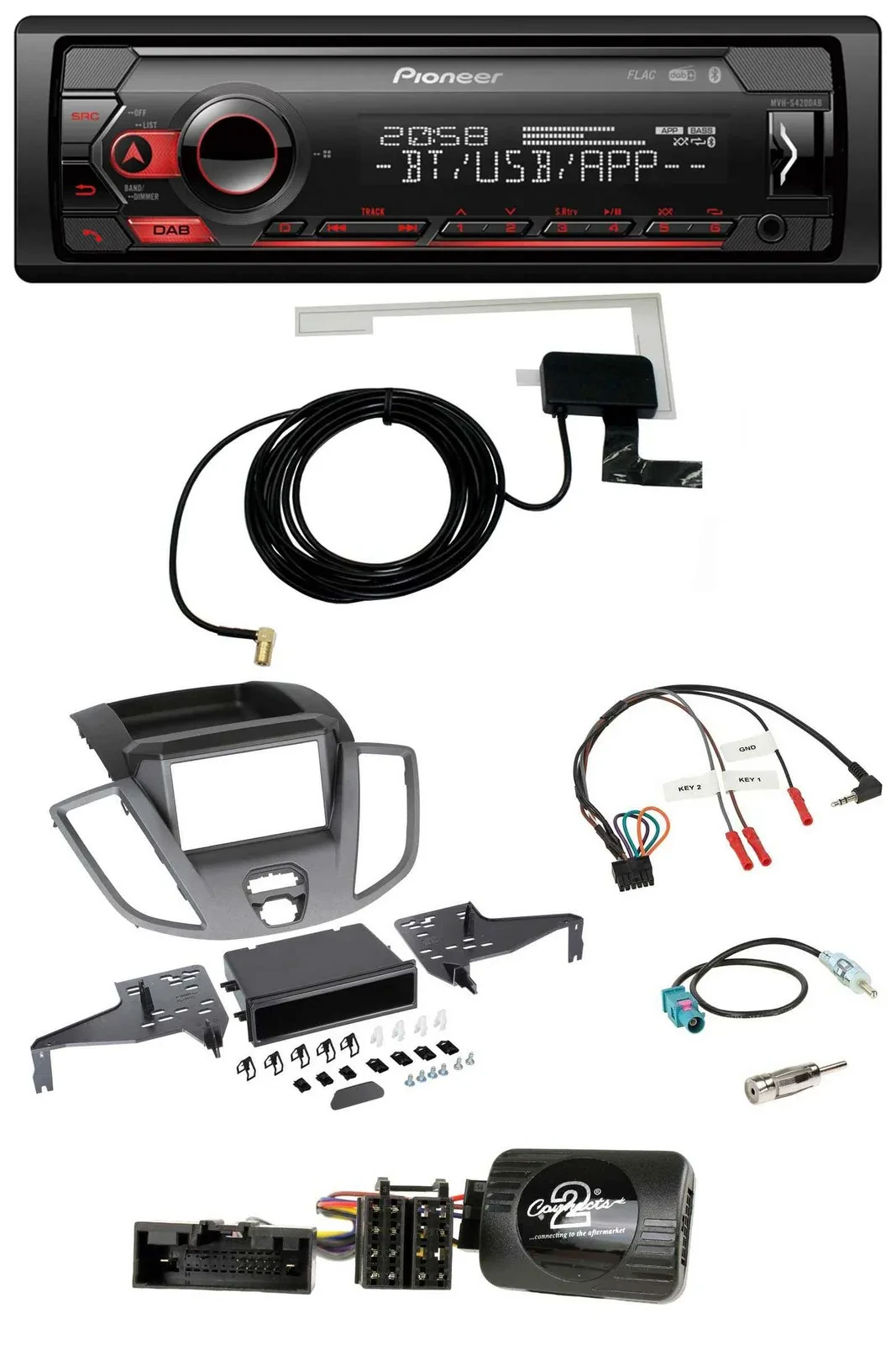 Автомагнитола для Ford Transit V363 2015–2018 Pioneer DAB, USB, Bluetooth, поддержка кнопок на руле