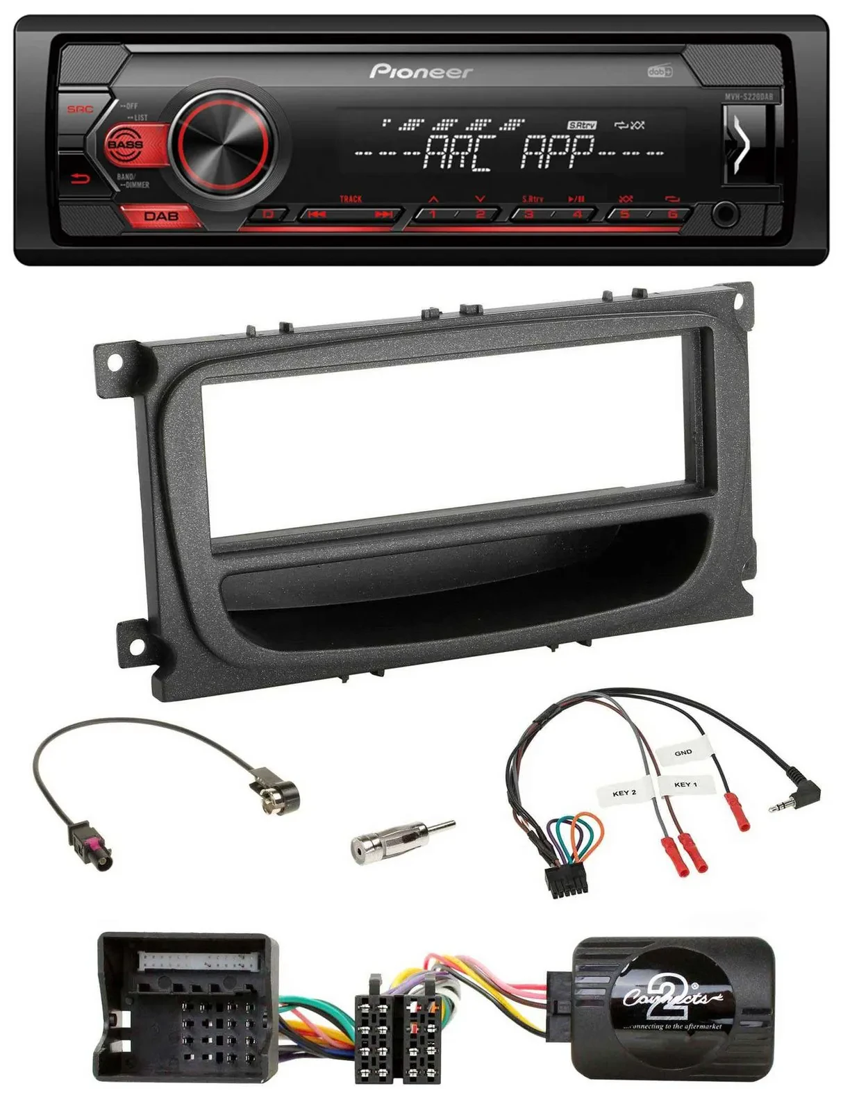 Автомагнитола Pioneer DAB, 1-DIN, USB, MP3, для Ford C-Max/Galaxy/Focus (с 2007), черная