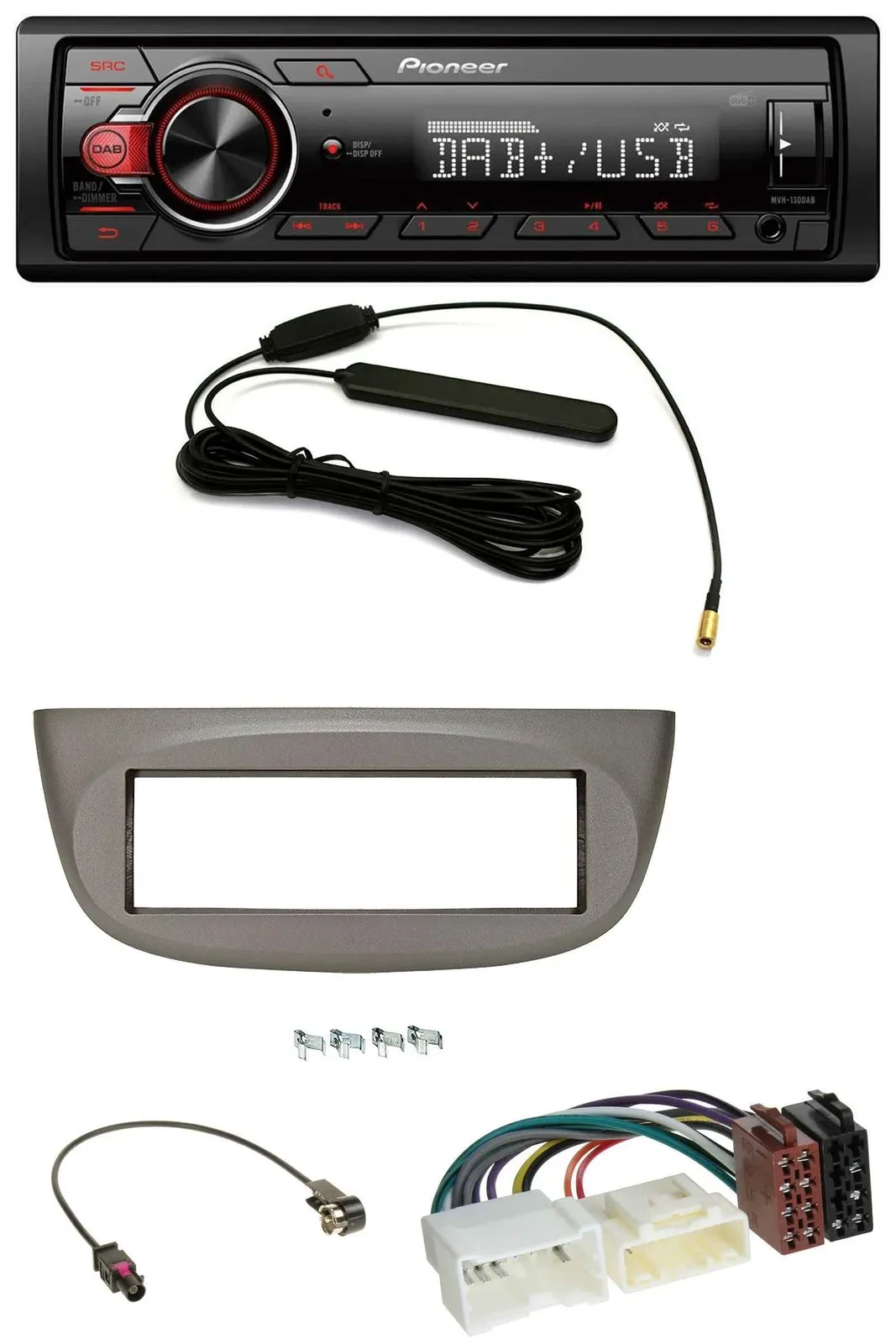 Pioneer MP3 DAB 1DIN AUX USB Autoradio für Renault Twingo ab 2012 beige-grau