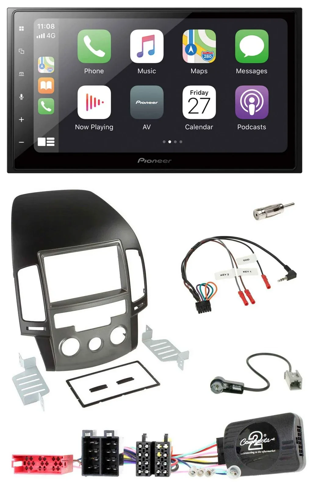 Pioneer Lenkrad Bluetooth DAB 2DIN USB Autoradio für Hyundai i30 ab 2009