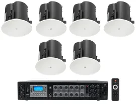 Потолочные колонки для ресторанов/баров JBL Control 424C/T 4" 70V (набор, 6 шт.) с усилителем RCS180-6