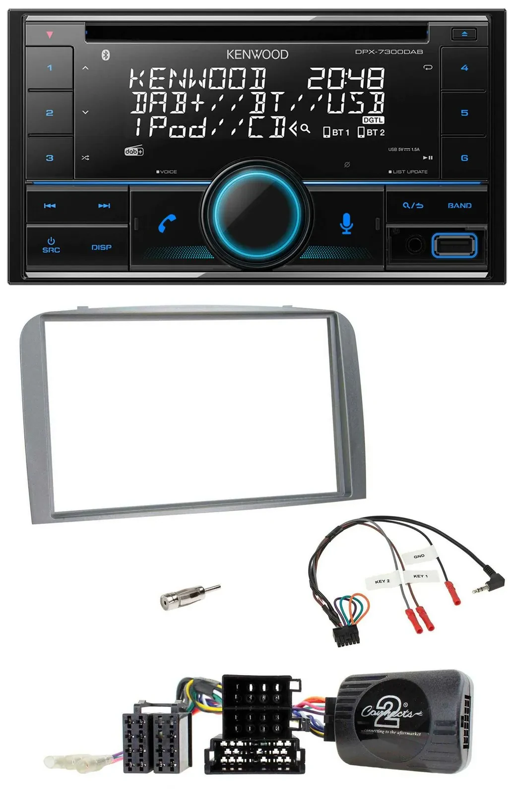 Автомагнитола Kenwood CD 2-DIN DAB USB Bluetooth для Alfa Romeo 147/GT, управление с руля
