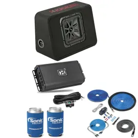 Сабвуфер пассивный для автомобиля Kicker TL7R102 в корпусе (набор) с усилителем NVX и комплектом для установки