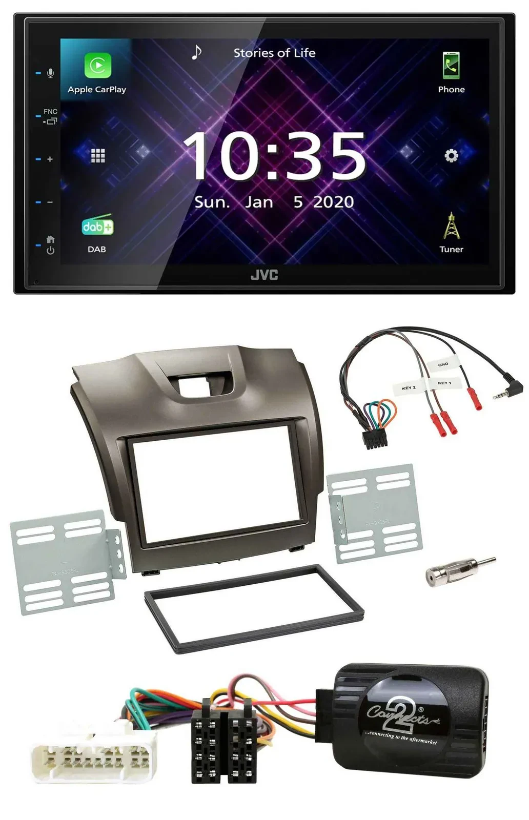 JVC DAB 2DIN Lenkrad Bluetooth USB Autoradio für Isuzu D-Max ab 2012 grau
