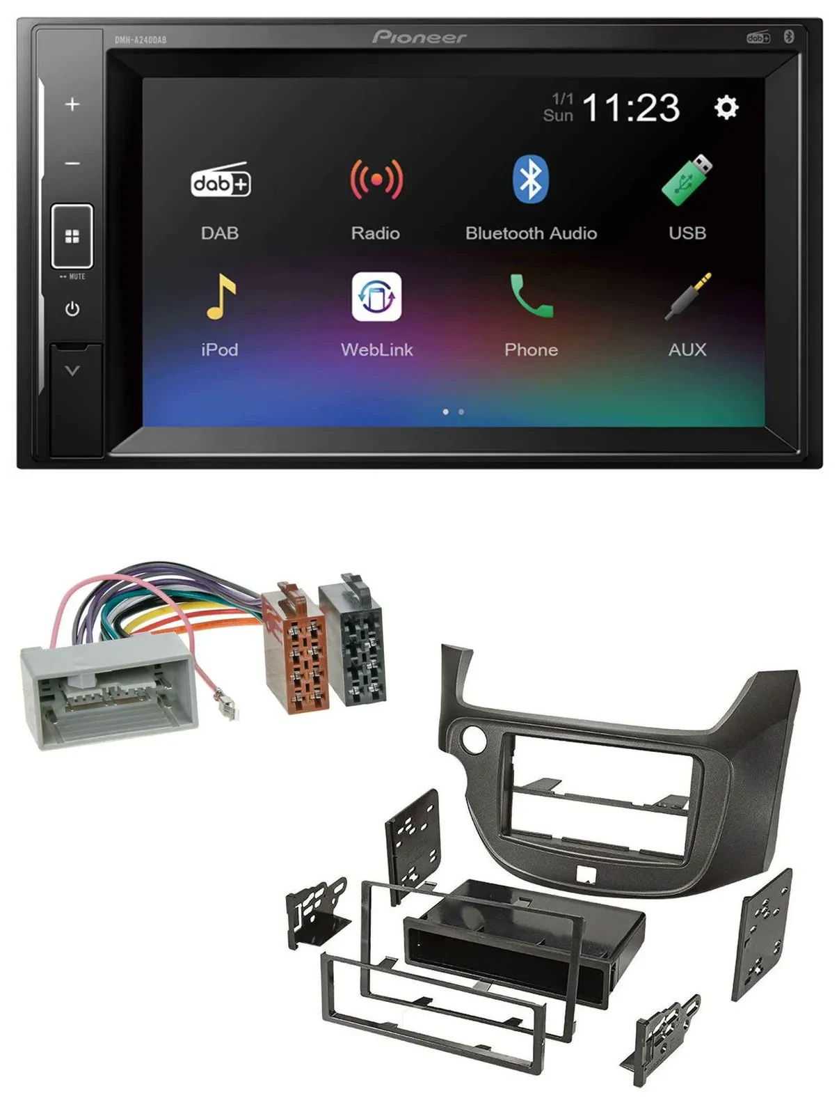 Pioneer DAB MP3 2DIN Bluetooth USB Autoradio für Honda Jazz ab 09 dunkelgrau