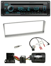 Автомагнитола Kenwood Bluetooth DAB USB CD для Alfa Romeo 156 (2002–2003), серебристая, с поддержкой кнопок на руле