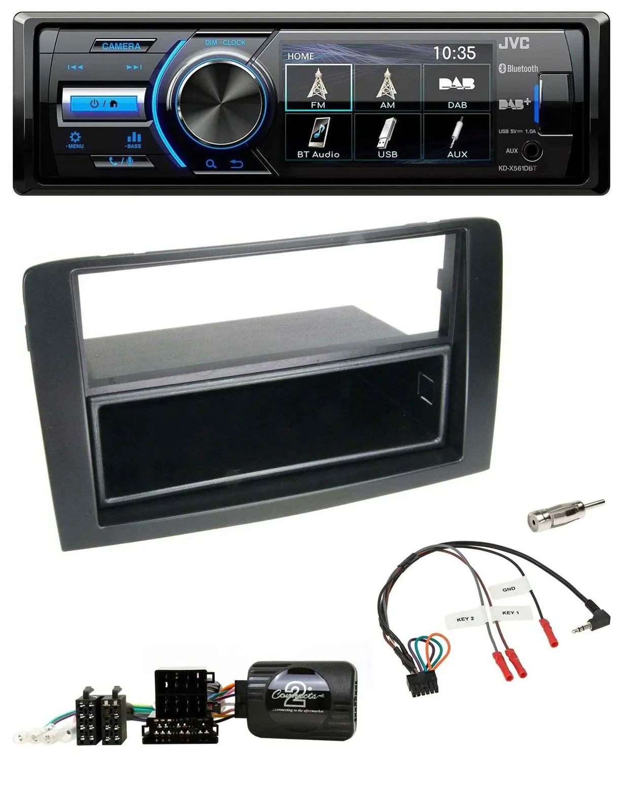 JVC Bluetooth Lenkrad USB DAB Autoradio für Fiat Idea 2006-2012 schwarz