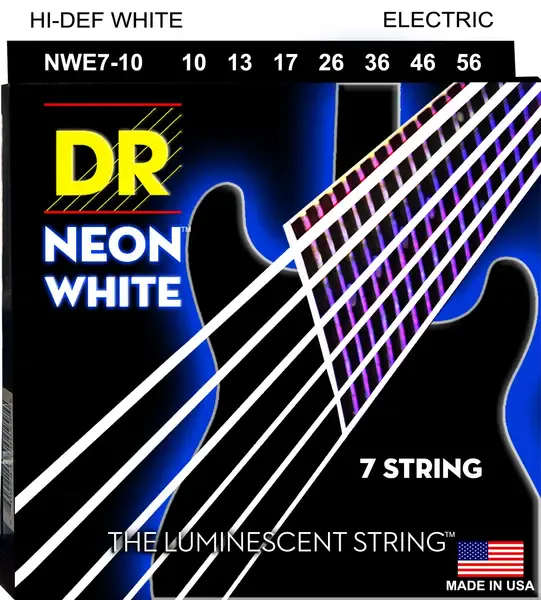 Струны для 7-струнной электрогитары DR Strings NWE7-10 Neon White 10-56