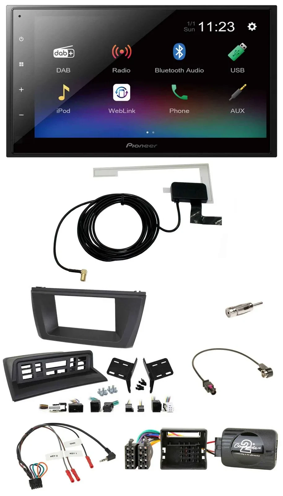 Pioneer DAB Lenkrad Bluetooth 2DIN USB Autoradio für BMW X3 E83 2004-2010 mittig