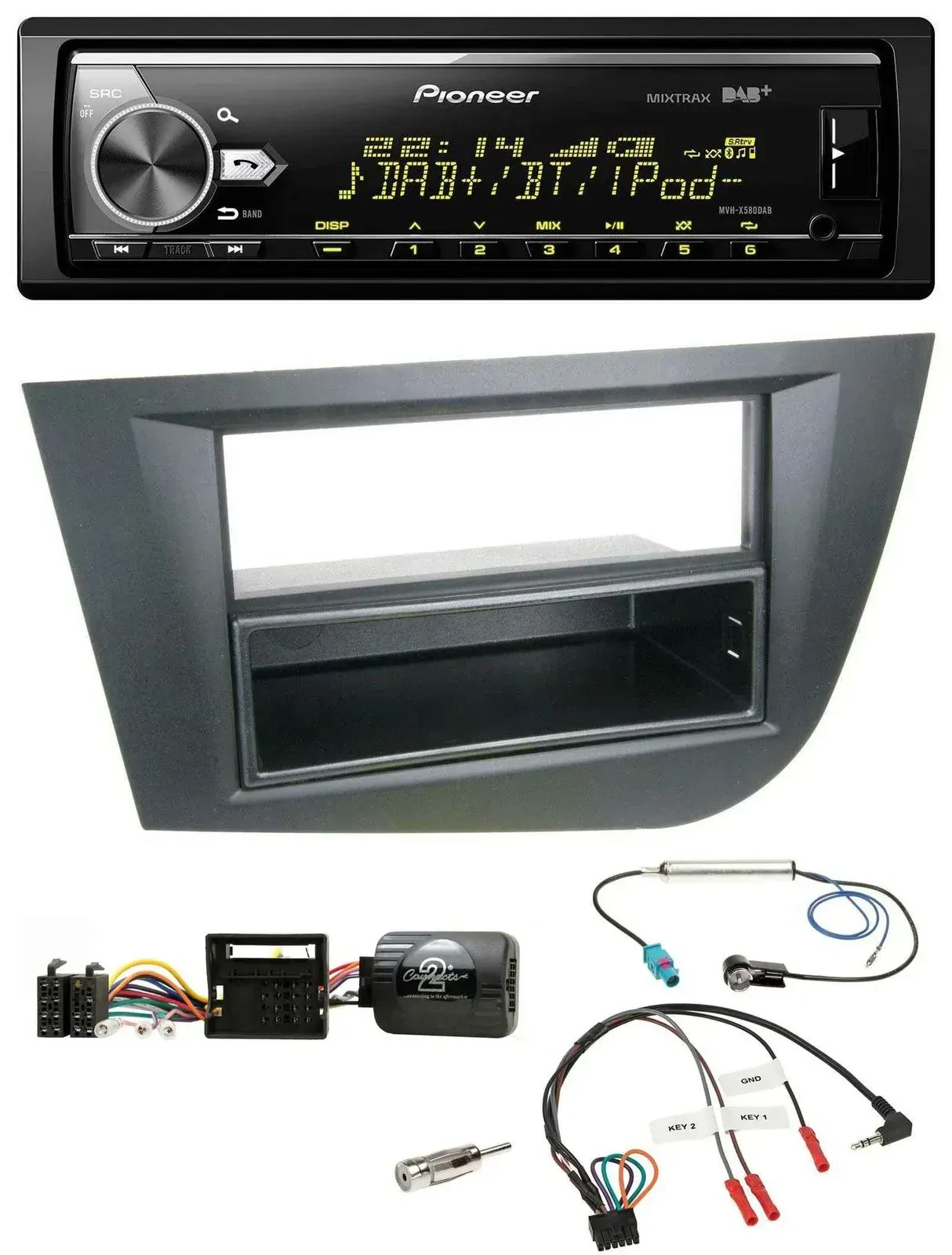 Автомагнитола Pioneer Bluetooth, USB, DAB для Seat Leon 2005–2010, черная