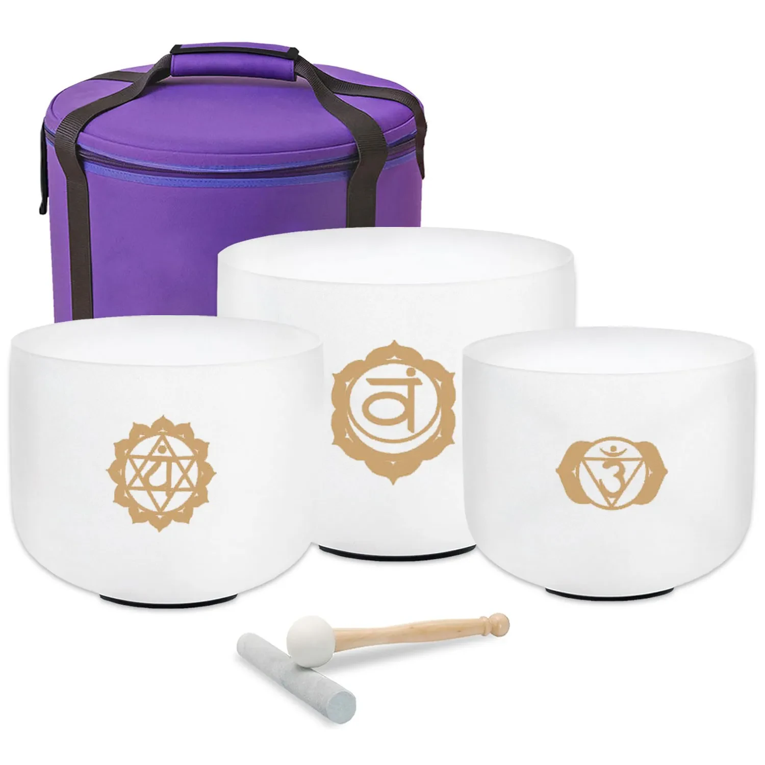 Поющие чаши keepdrum Quarz Klangschalen-Set OM Gold (набор, 3 шт.) с аксессуарами