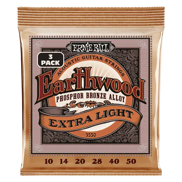 Струны для акустической гитары ERNIE BALL 3550 Earthwood Phosphor Bronze Extra Light 3 Pack 10-50