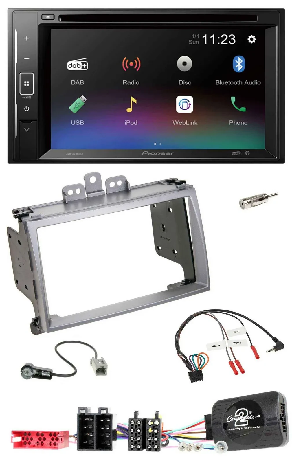 Автомагнитола Pioneer 2DIN DAB DVD Bluetooth USB для Hyundai i20 (2009–2012), совместима с кнопками на руле