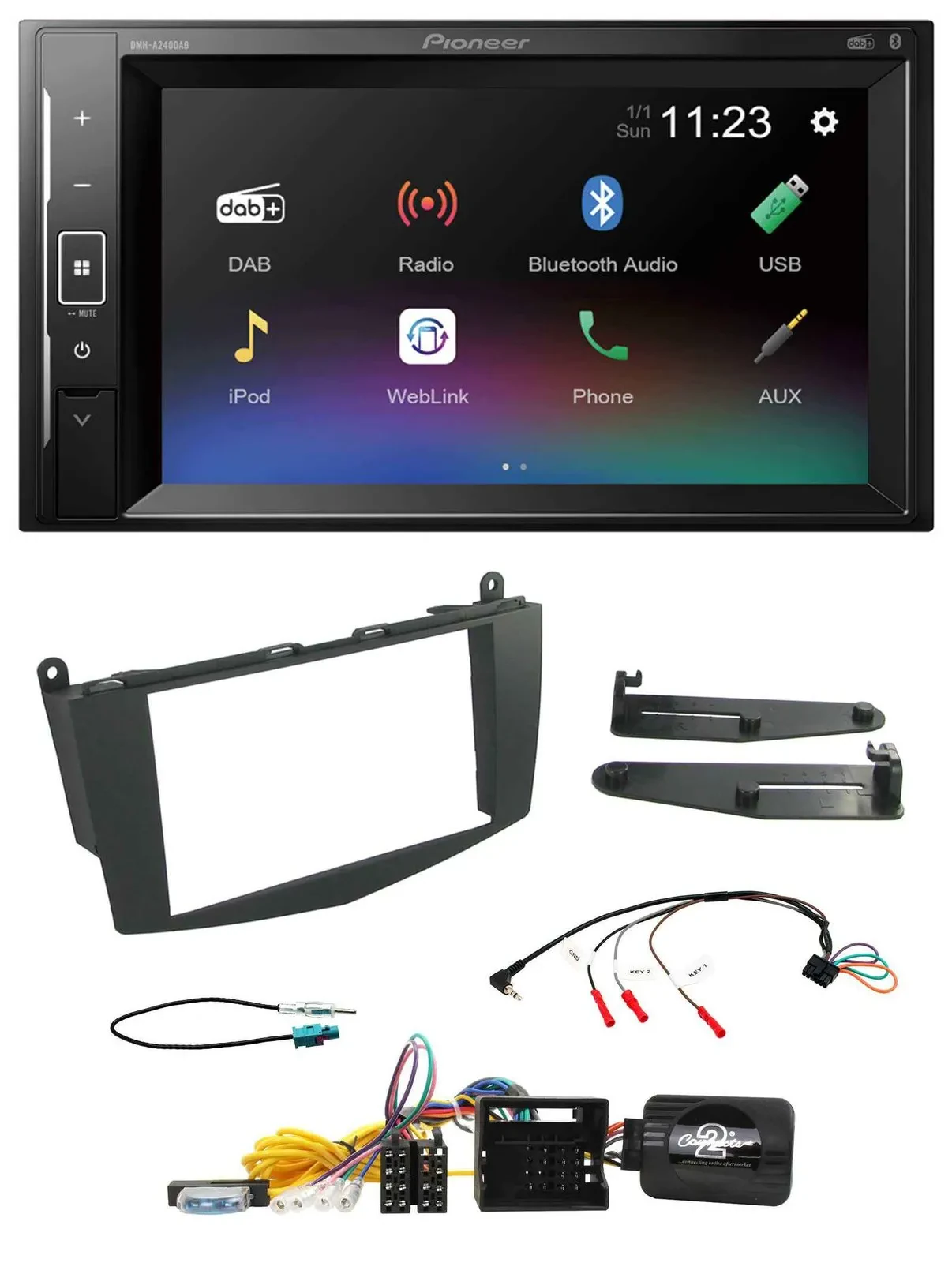 Pioneer DAB Lenkrad 2DIN Bluetooth USB Autoradio für Mercedes C-Klasse 07-11 W20