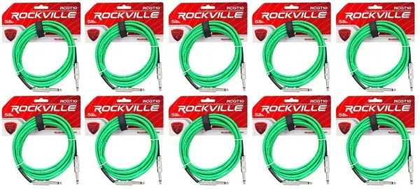 Инструментальный кабель Rockville RCGT10G Green 3.05 м (10 штук)