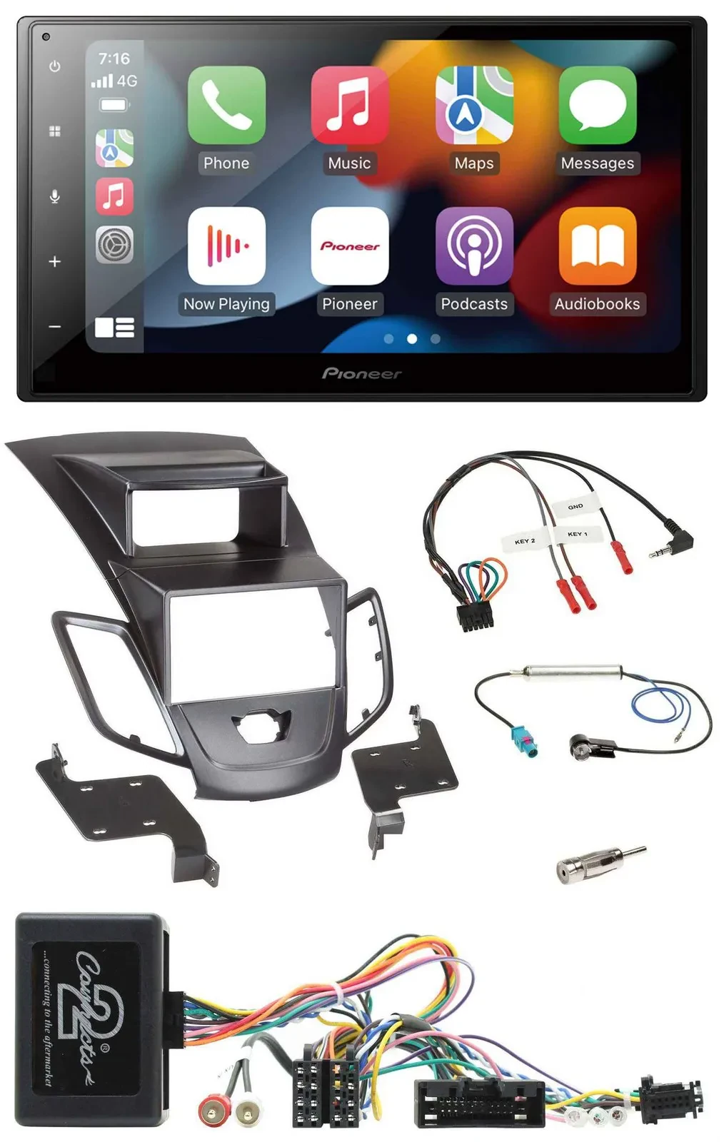 Pioneer DAB Bluetooth 2DIN USB Lenkrad Autoradio für Ford Fiesta 10-13 Display s