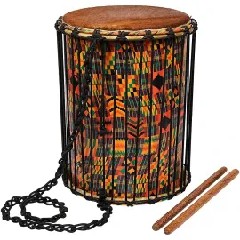 X8 Drums Kente Cloth Dundun with Sticks 15 in.