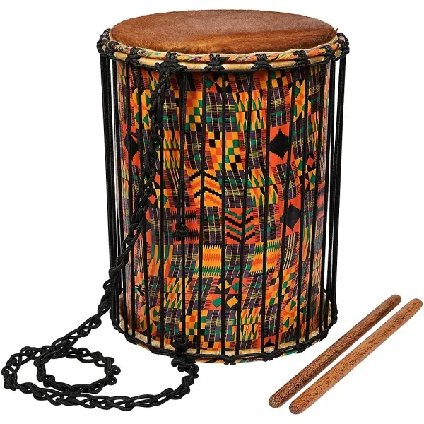 X8 Drums Kente Cloth Dundun with Sticks 15 in.