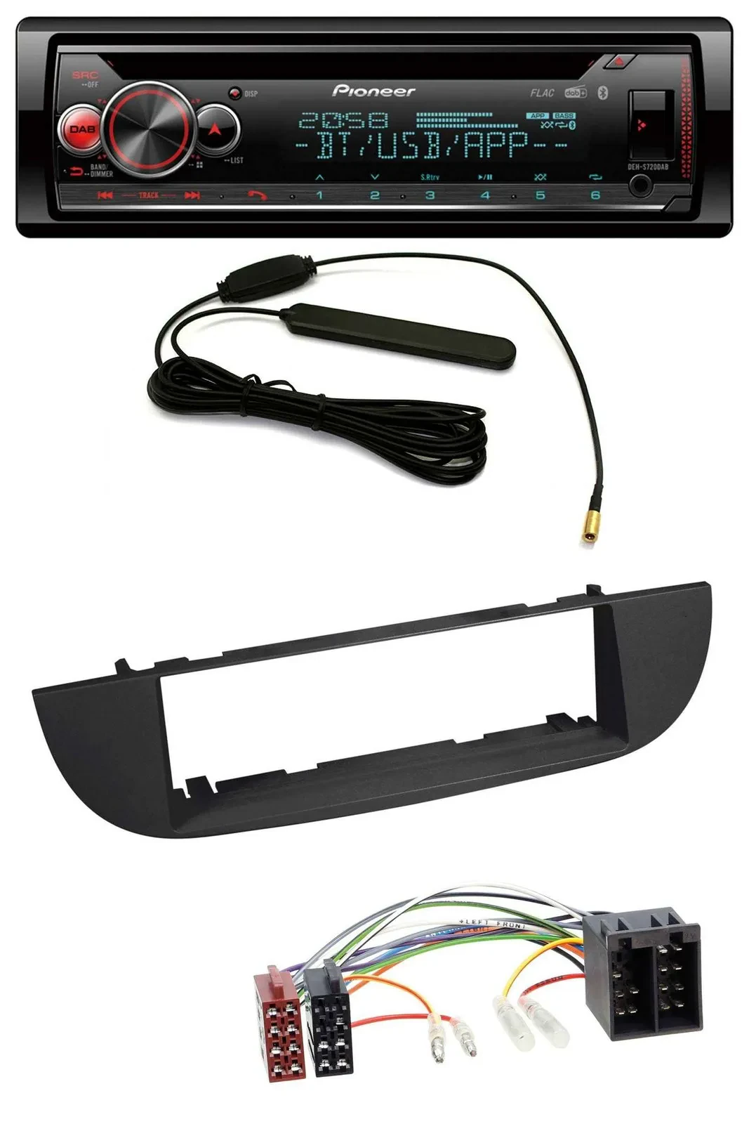 Автомагнитола для Fiat 500 Pioneer USB DAB MP3 Bluetooth CD, черный