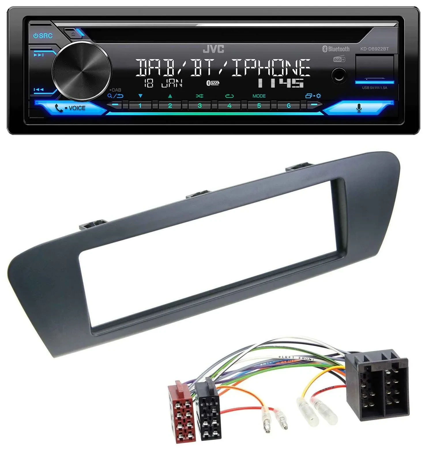 JVC Bluetooth MP3 USB DAB CD Autoradio für Renault Scenic (ab 09) - grau
