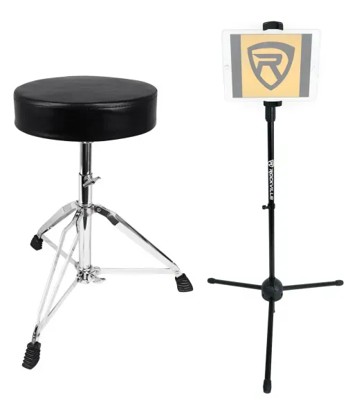 Rockville RDS30 Thick Padded Adjustable Foldable Drum Throne Stool+Tablet Stand