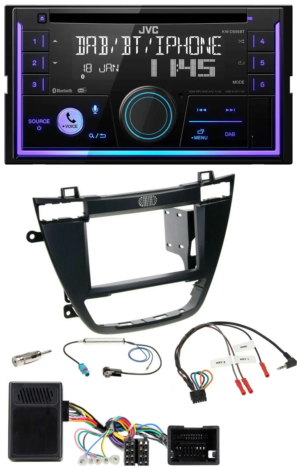 JVC Lenkrad USB 2DIN DAB Bluetooth CD Autoradio für Opel Insignia ab 08 schwarz