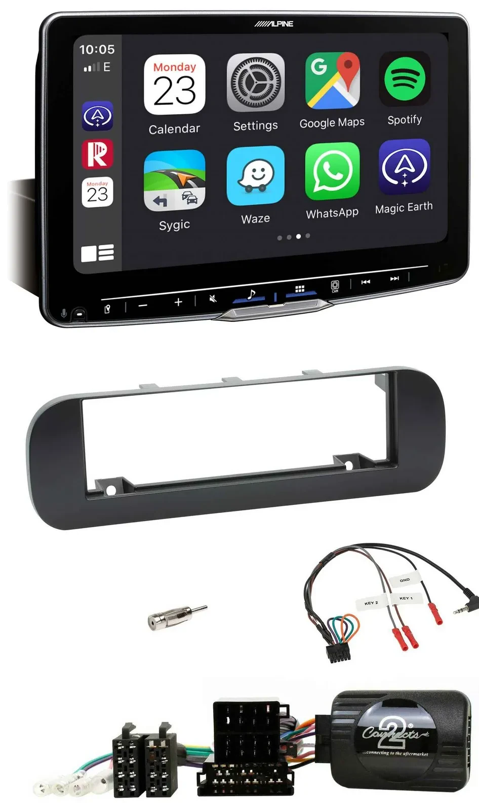 Автомагнитола Alpine Bluetooth USB DAB для Fiat Panda 2012–2020 черная с поддержкой кнопок на руле