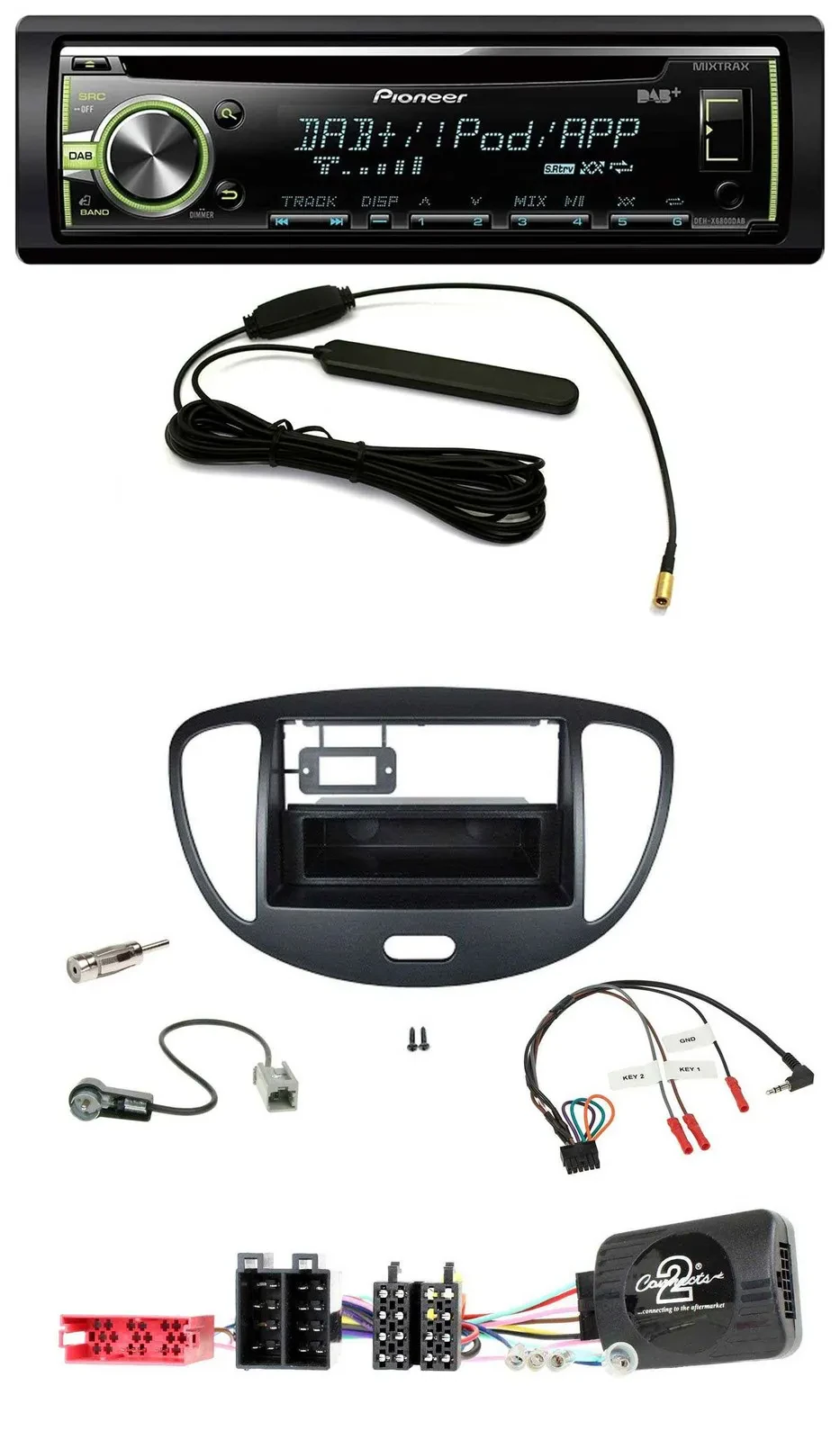 Pioneer MP3 USB CD DAB Lenkrad Autoradio für Hyundai i10 ISO 2009-2013 schwarz