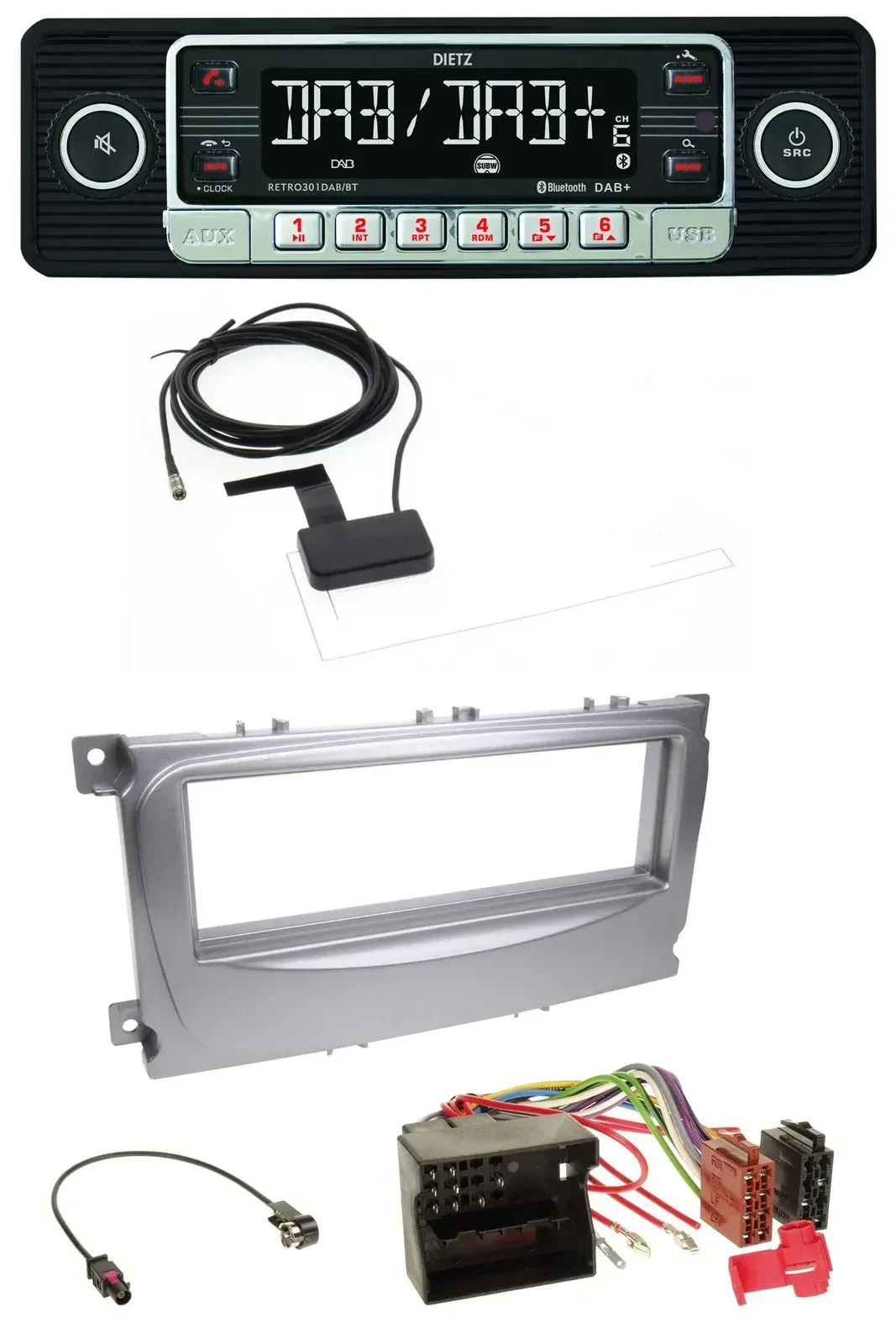 Автомагнитола Dietz DAB, Bluetooth, USB, MP3 серебристая для Ford S‑Max/Mondeo (2007–2014)