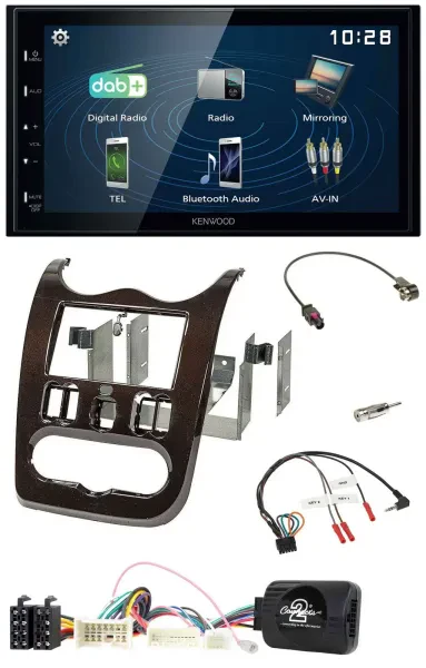 Kenwood 2DIN Bluetooth Lenkrad USB DAB Autoradio für Dacia ab 12 dunkelbraun