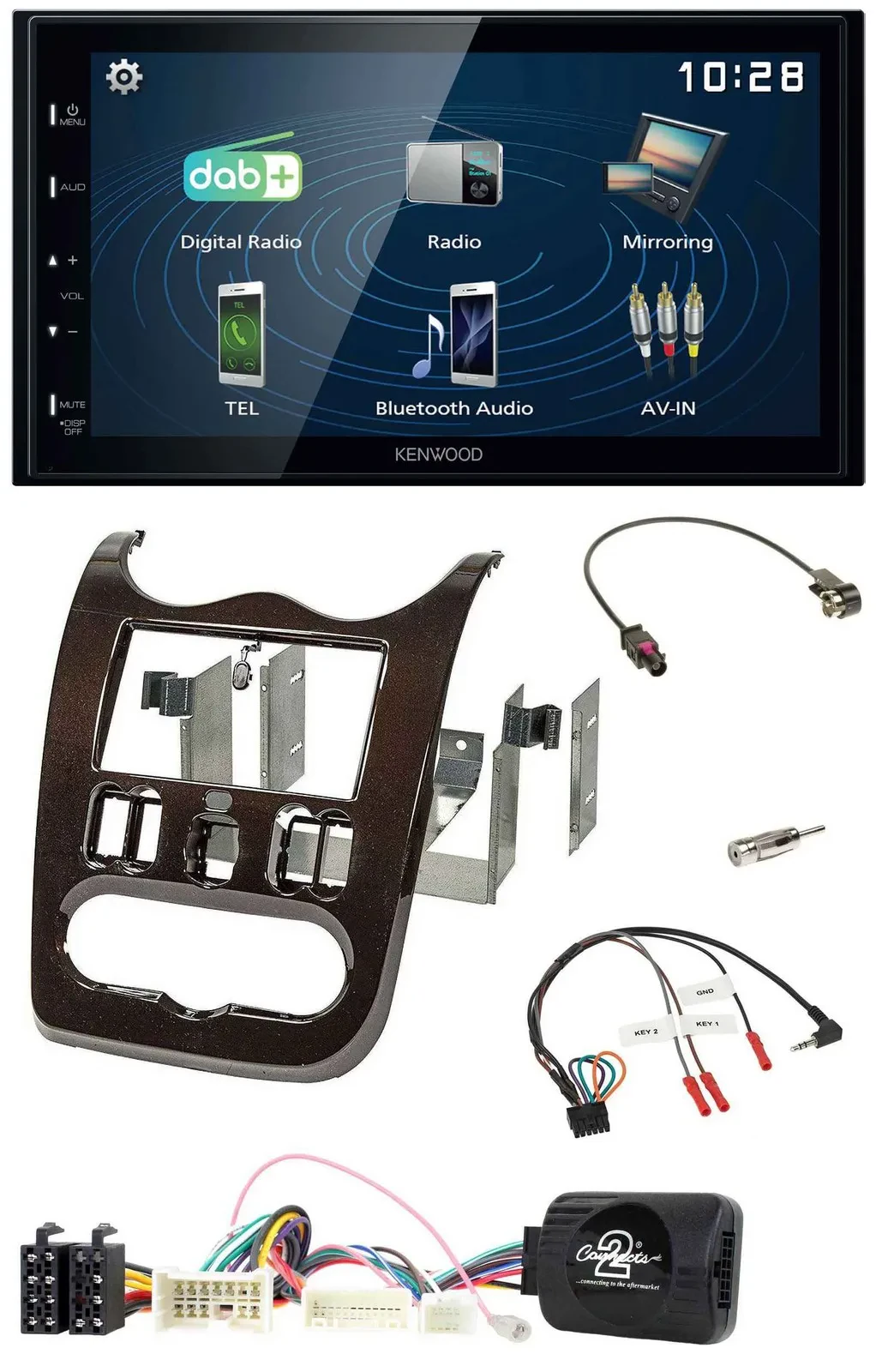 Автомагнитола Kenwood 2DIN Bluetooth USB DAB для Dacia (с 2012), темно-коричневый