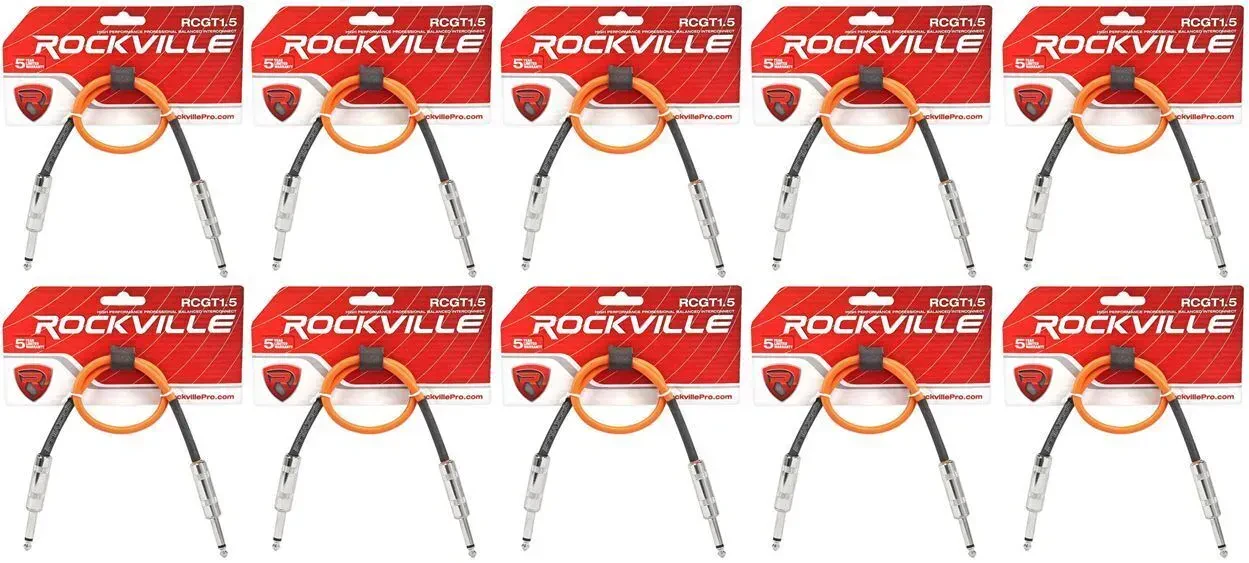 Патч-кабель инструментальный Rockville RCGT1.5O Orange 0.45 м (10 штук)