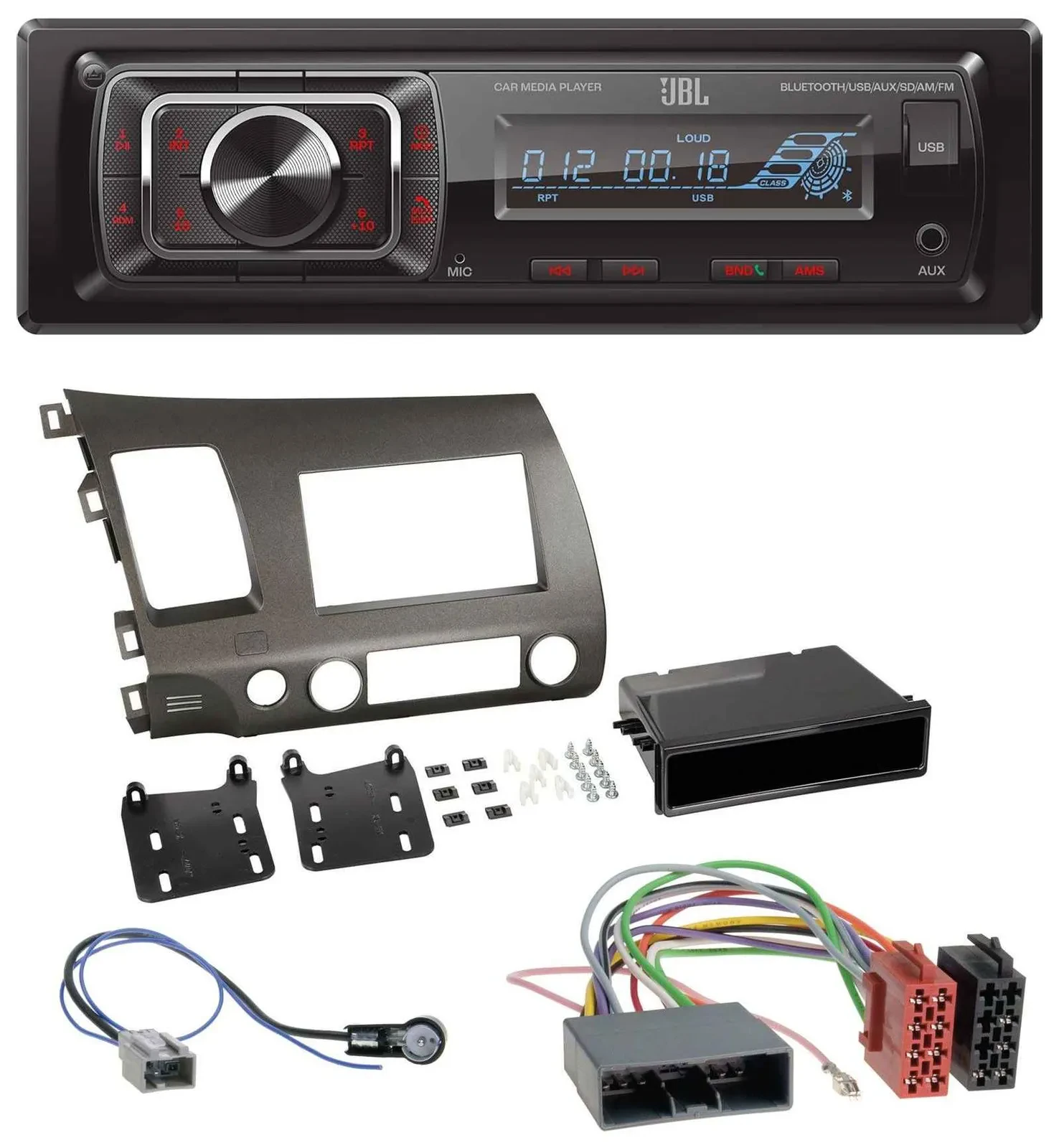 JBL SD AUX MP3 USB Bluetooth Autoradio für Honda Civic Hybrid FD3 06-10 anthrazi