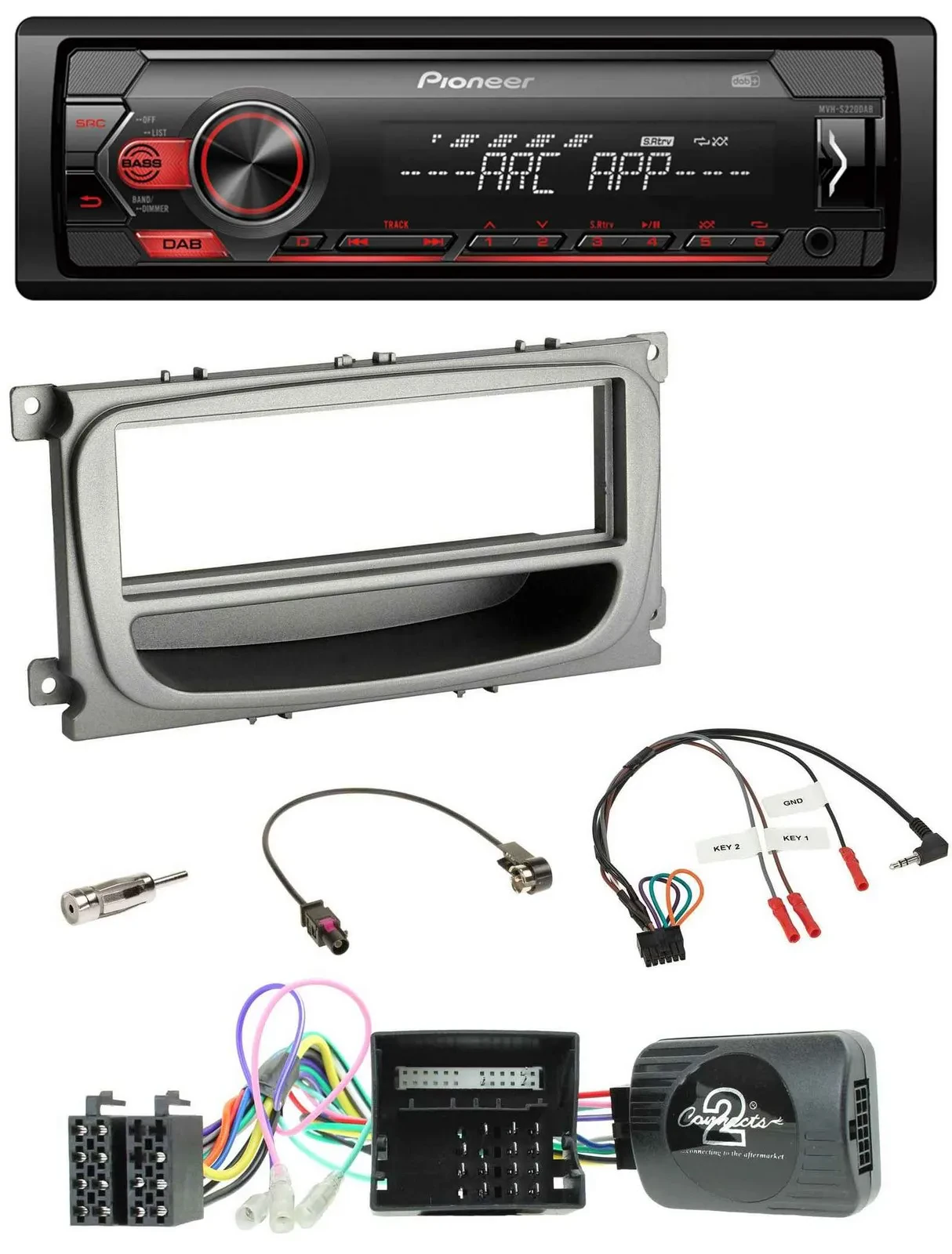 Автомагнитола для Ford Focus/Galaxy/C‑Max Pioneer 1-DIN DAB, USB, MP3, совместима с кнопками на руле, CAN