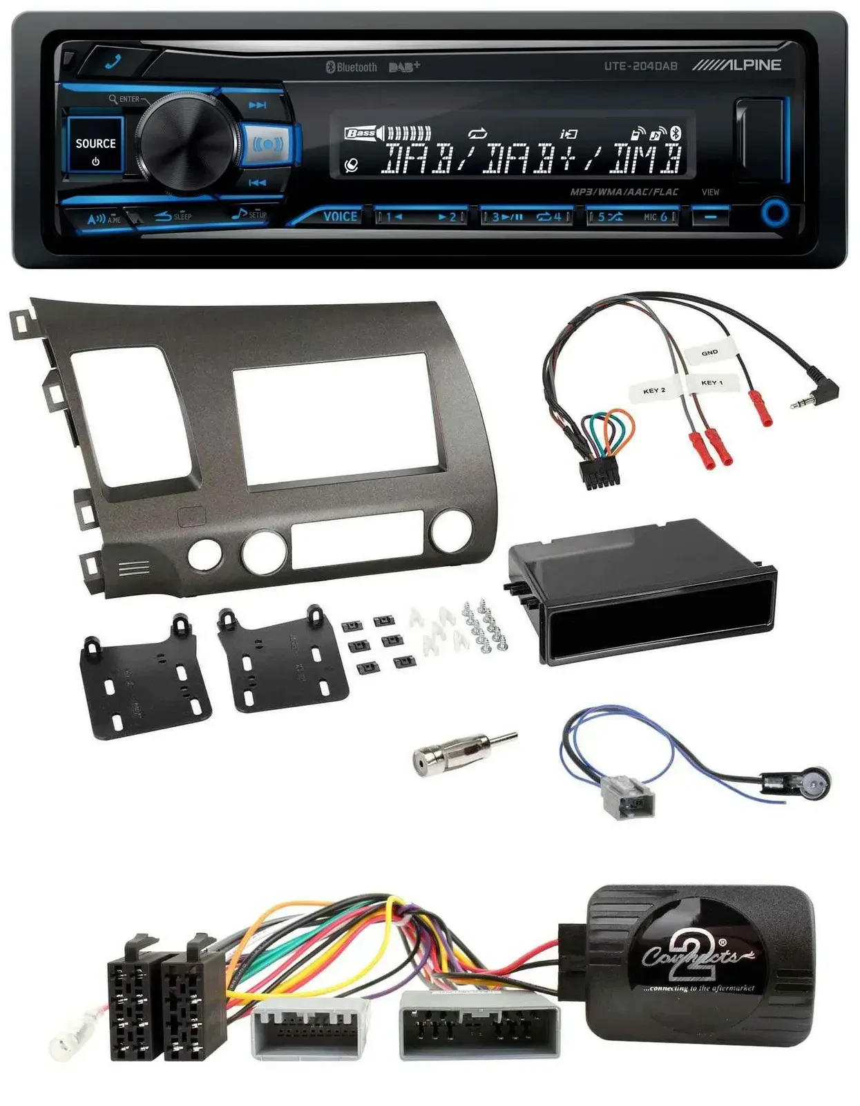 Автомагнитола для Honda Civic Hybrid 2006–2010 Alpine USB, Bluetooth, DAB, антрацит