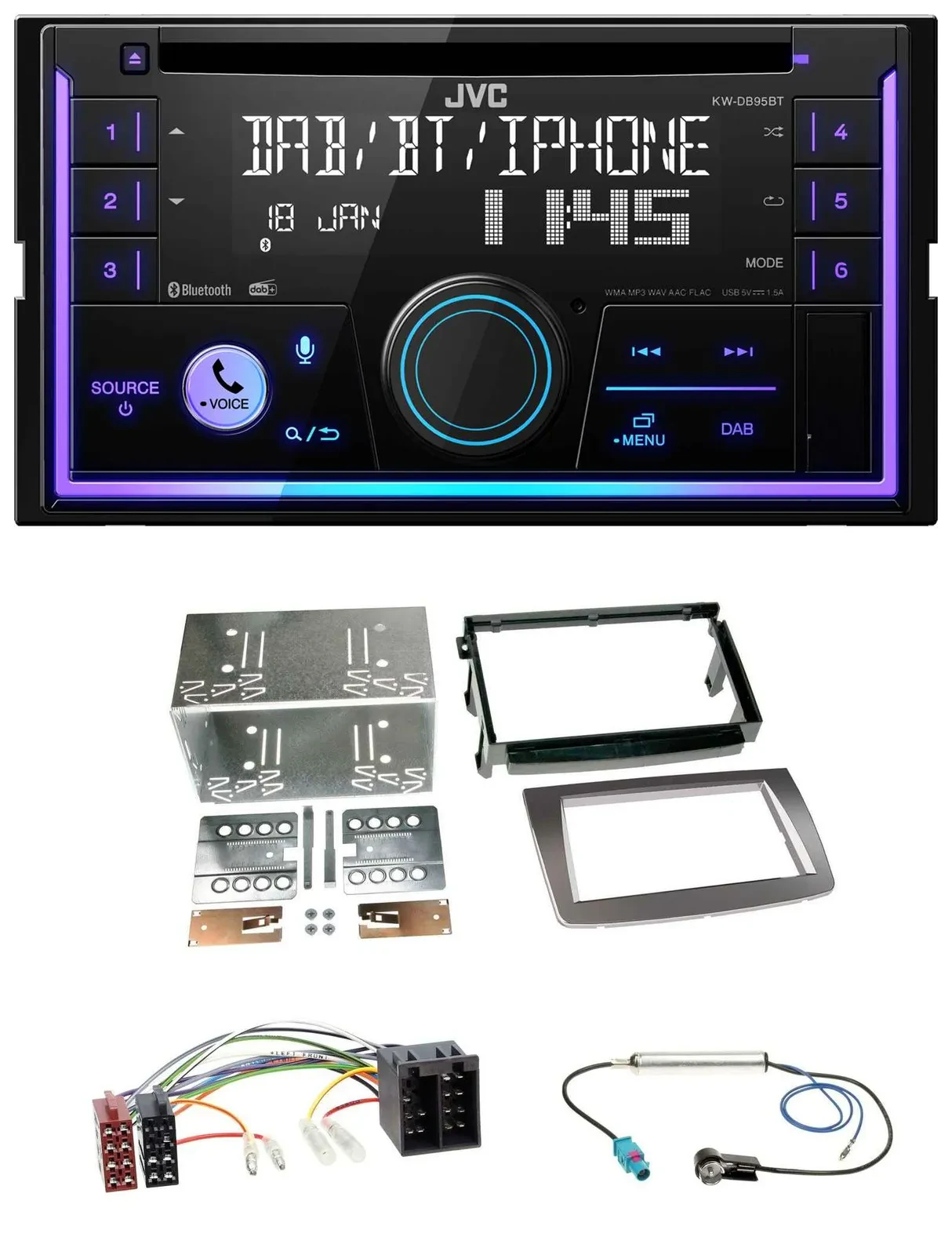 JVC MP3 USB 2DIN DAB Bluetooth CD Autoradio für Alfa Romeo Mito ISO 955 08-14 si