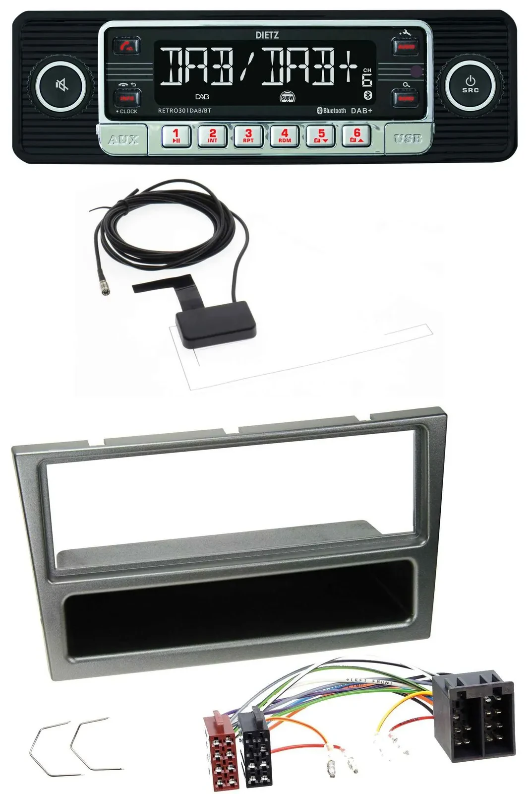 Dietz DAB Bluetooth USB MP3 Autoradio für Opel Corsa C ISO 2000-2004 aluminium