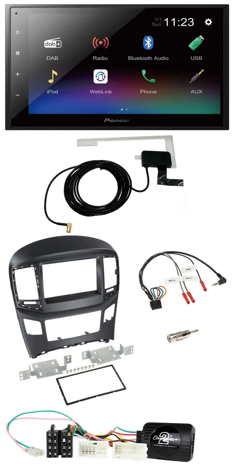 Pioneer DAB Lenkrad Bluetooth 2DIN USB Autoradio für Hyundai H1 ab 2015 schwarz