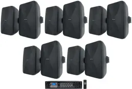 Rockville 6-Zone Commercial/Restaurant Bluetooth Amp+10 Black 6.5" Wall Speakers