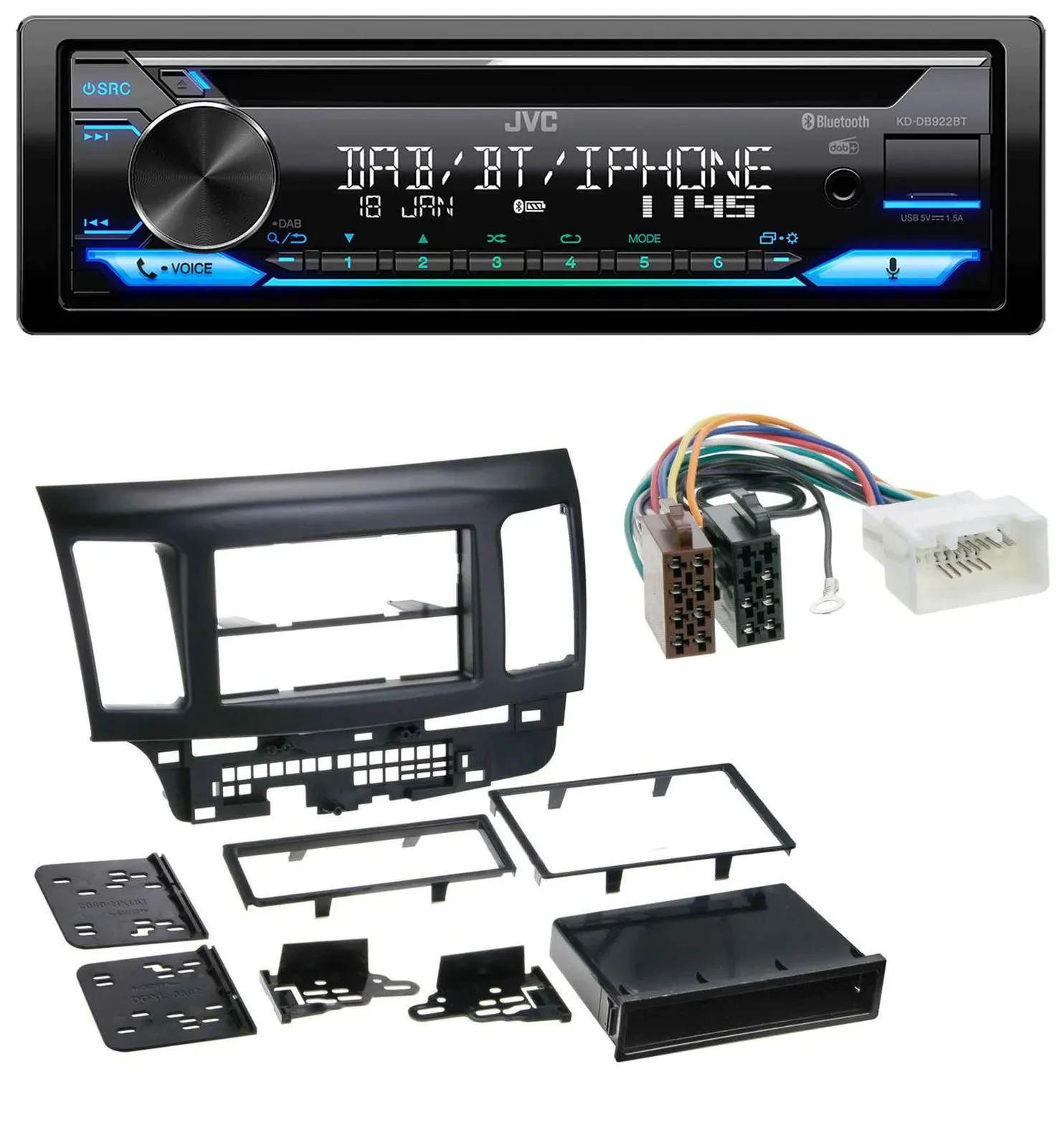 JVC Bluetooth MP3 USB DAB CD Autoradio für Mitsubishi Evo Lancer (ab 2008)