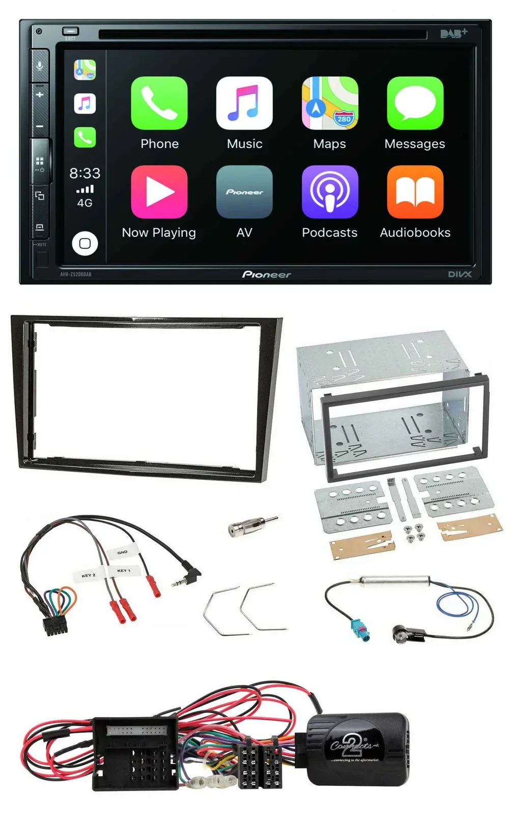 Автомагнитола для Opel Corsa D Pioneer 2 DIN, DVD, DAB, Bluetooth, USB, черный глянец