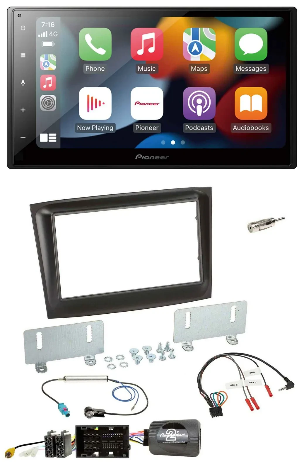 Автомагнитола Pioneer 2DIN, DAB, Bluetooth, USB, для Fiat Doblo (с 2015), черная