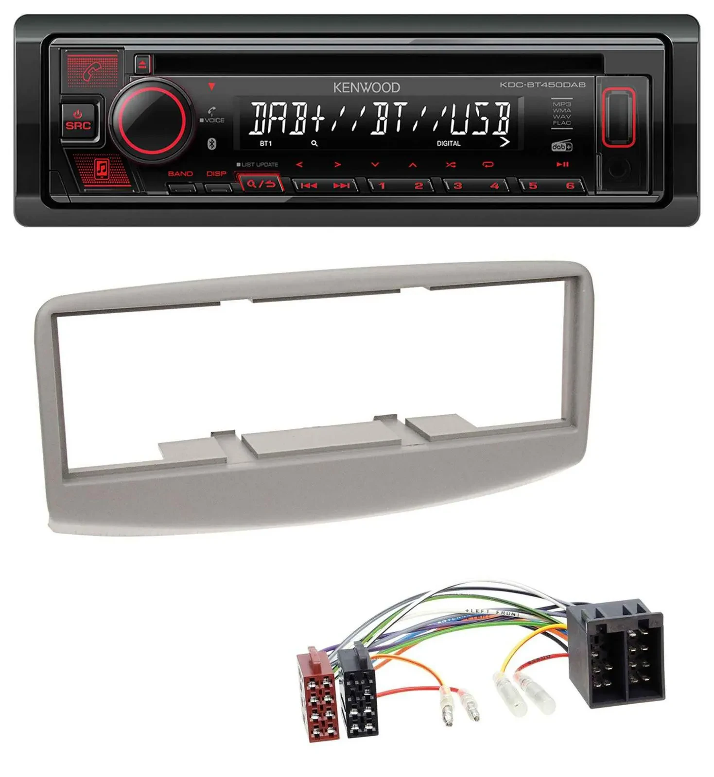 Kenwood MP3 CD USB Bluetooth DAB Autoradio für Fiat Multipla 186 1999-2010 grau