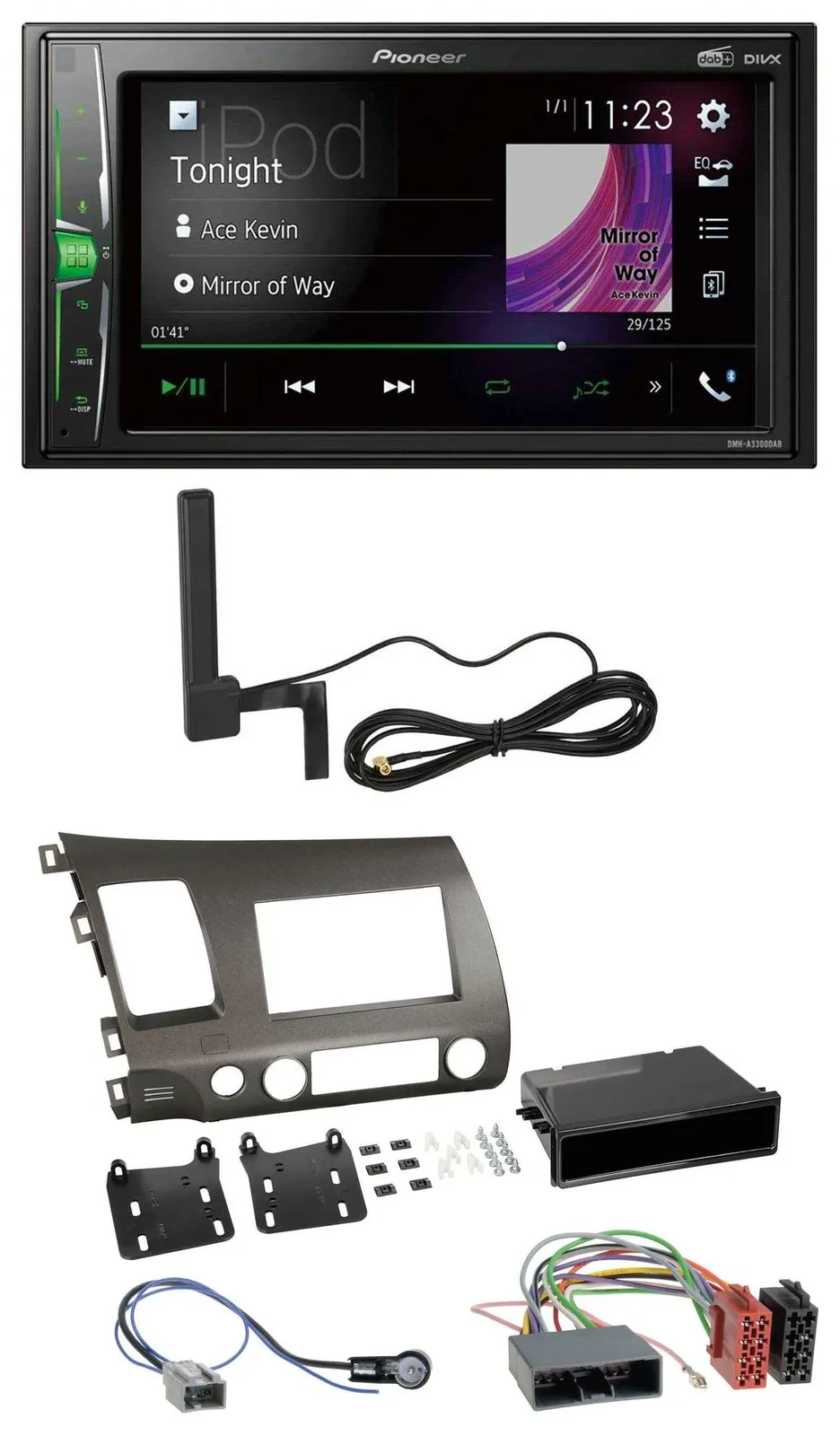 Автомагнитола Pioneer 2DIN, DAB, Bluetooth, MP3, AUX для Honda Civic Hybrid FD3 (2006–2010)