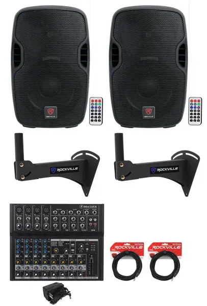 2) Rockville BPA10 10" Powered 400w Speakers w/Bluetooth For Restaurant/Bar/Cafe