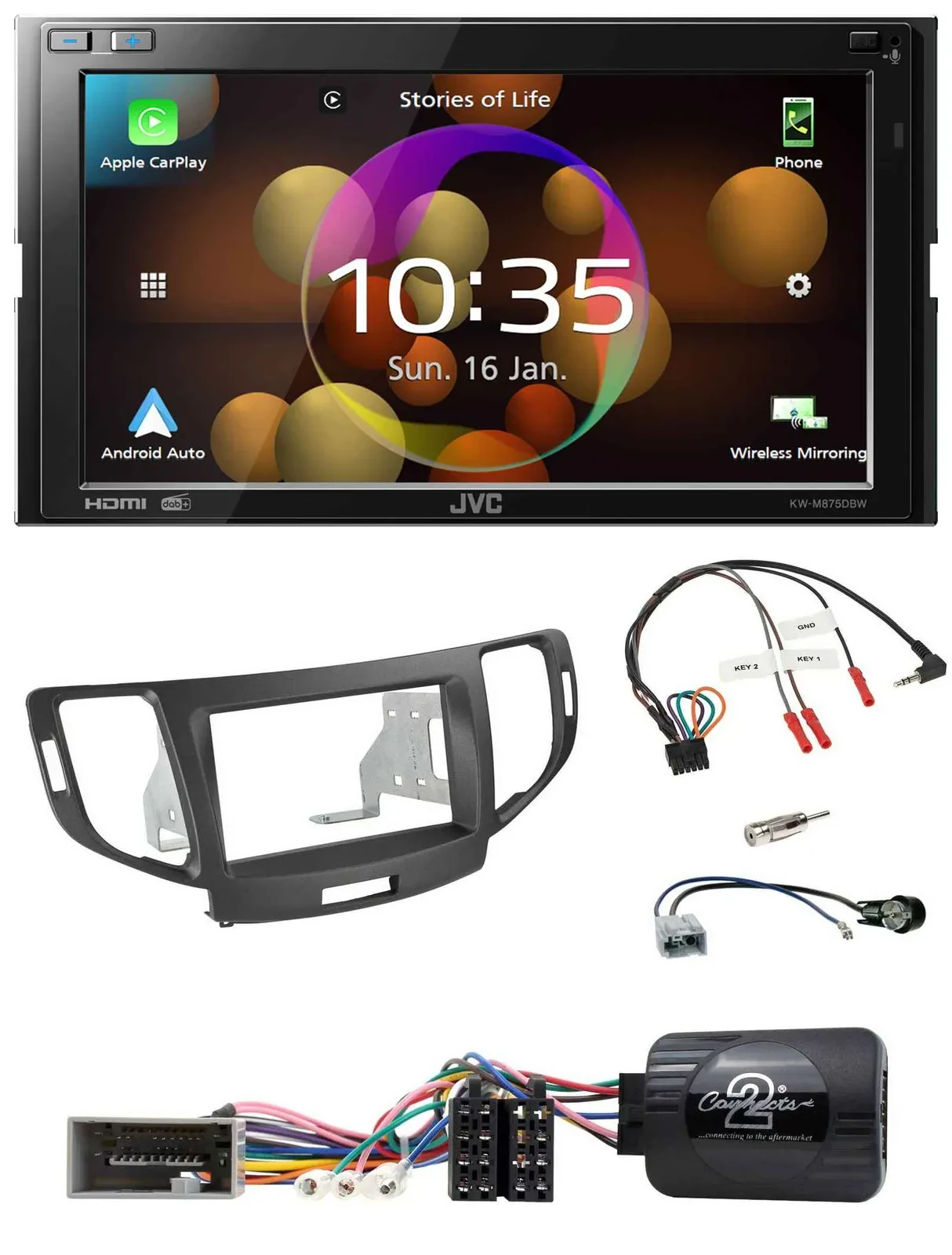 JVC DAB Lenkrad 2DIN Bluetooth USB Autoradio für Honda Accord 2008-2015 anthrazi