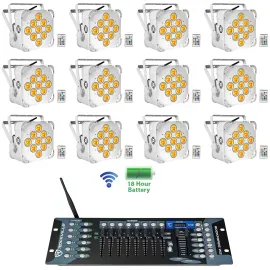 12 Rockville BEST PAR 60 White Rechargeable Wash Lights+Wireless DMX Controller