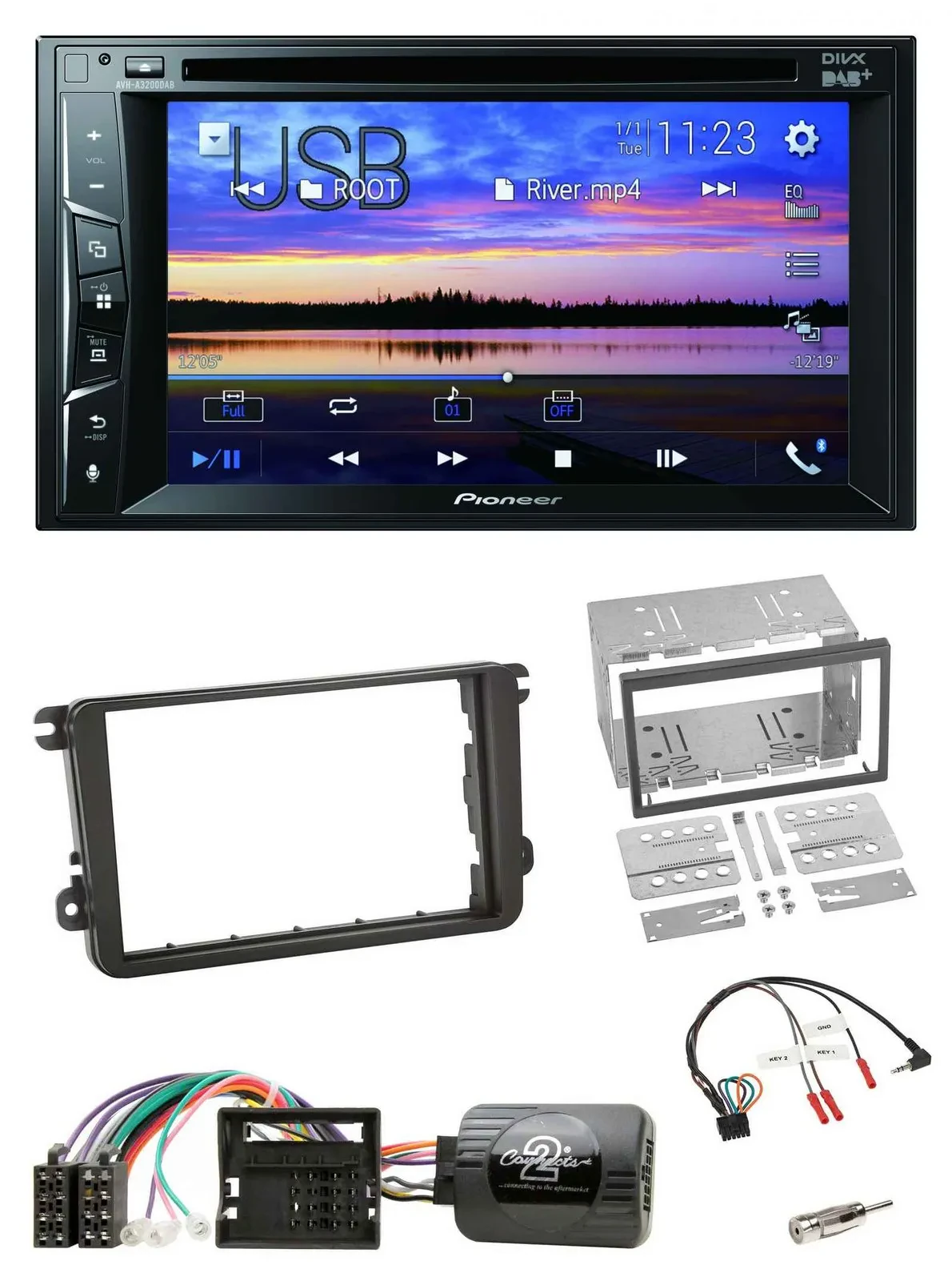 Автомагнитола для Skoda Fabia 5J Pioneer 2DIN, Bluetooth, USB, DVD, DAB, поддержка управления на руле